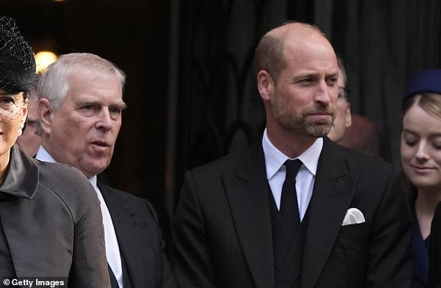 ‘Smug-looking’ Prince Andrew and ‘uncomfortable’ William had a ‘very frosty’ exchange after the Duchess of Kent’s funeral, body language expert reveals