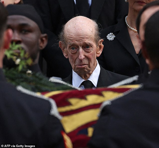 The saddest goodbye: Duke of Kent, 89, pays an emotional farewell to his wife of 64 years as he’s joined by Royal Family members at Duchess’ historic funeral