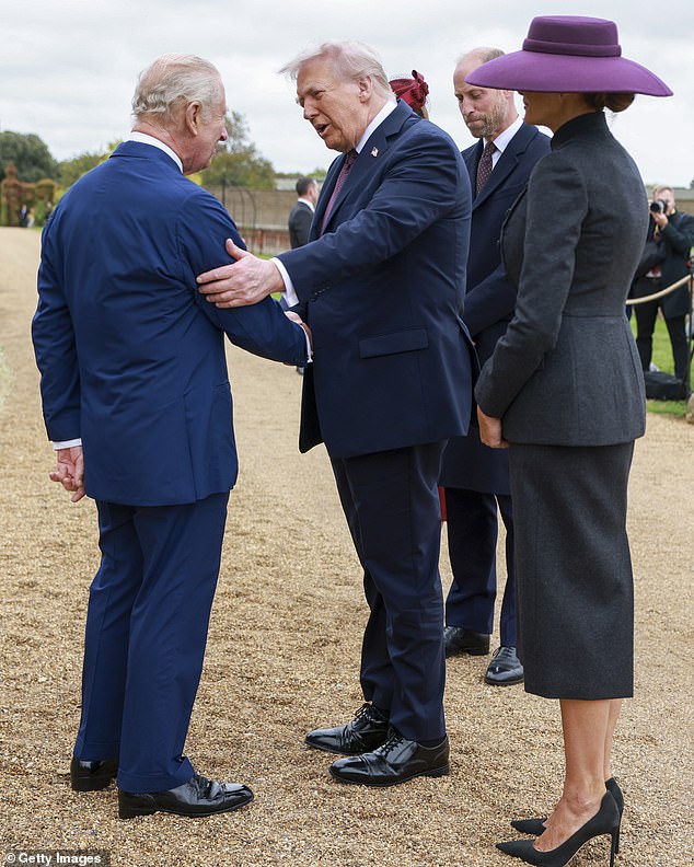 Touchy Trump risks breaking royal protocol with a tactile display with his friend King Charles