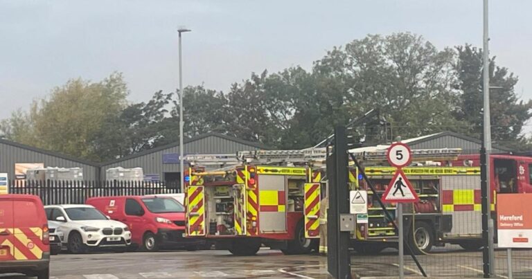 Fire, Royal Mail Hereford sorting office, Station Approach