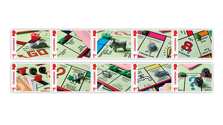Monopoly goes postal with a set of 10 stamps issued by Royal Mail
