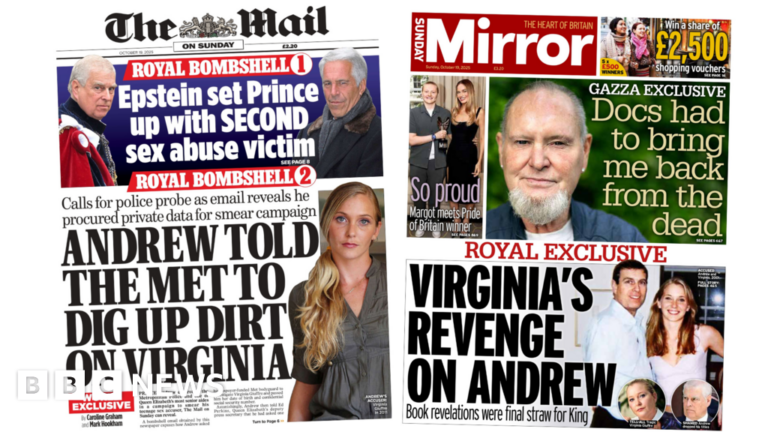 Newspaper headlines: ‘Andrew told Met to dig up dirt on Virginia’ and ‘Virginia’s revenge’