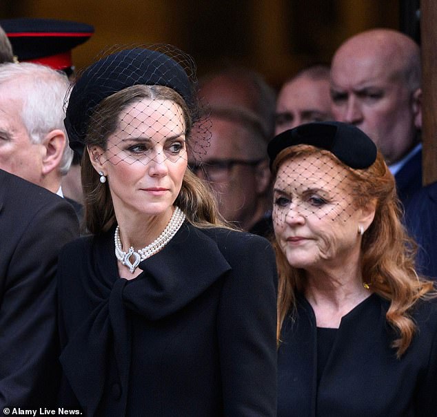The striking moment Kate Middleton became a ‘protective huntress’ and appeared to deliberately ignore Fergie at the Duchess of Kent’s funeral