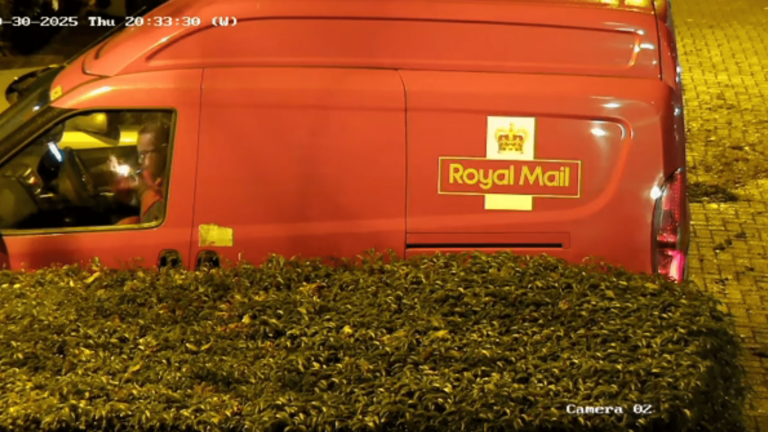 Brazen postman spotted smoking drugs pipe in his Royal Mail van before delivering parcel in shock footage