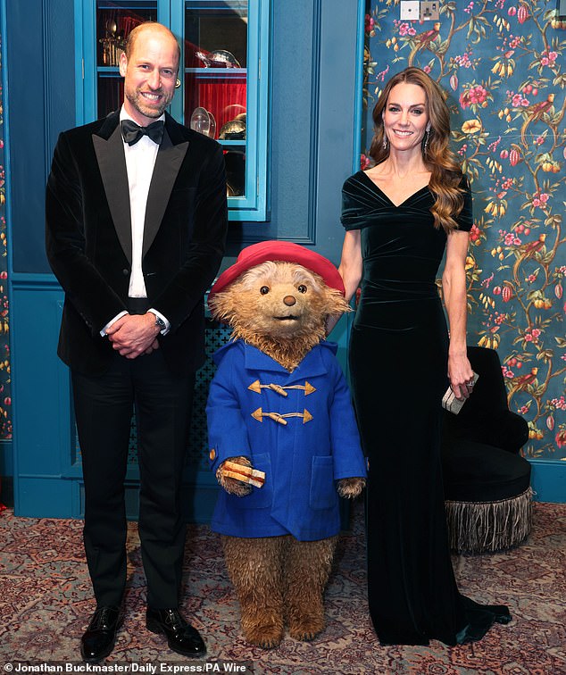 Kate says George, Charlotte and Louis will be jealous as she and William have a meet and greet (and eat) with sandwich-wielding Paddington Bear after the Royal Variety Performance