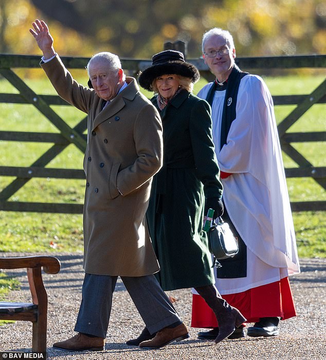 King Charles waves as he attends church service alongside cheerful Queen Camilla in Sandringham – after it’s revealed Andrew WILL stay in Royal Lodge for Christmas