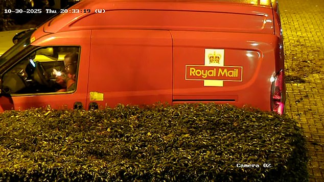 Moment postman puffs on a ‘drugs pipe’ in his Royal Mail van before delivering a parcel