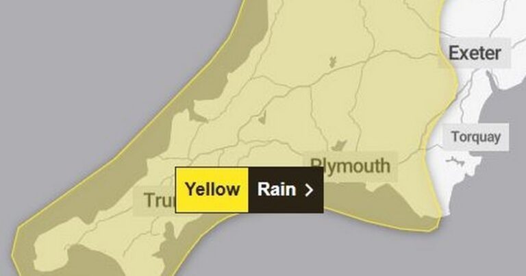 Plymouth to be drenched as Met Office issues 12-hour weather warning