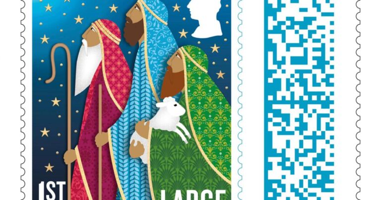Royal Mail Christmas stamps 2025 as first class stamp £1.70