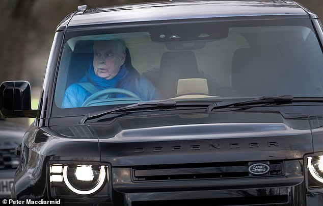 Andrew Mountbatten-Windsor is pictured at wheel of brand new £75K Land Rover Defender ‘he was given for free’ before spending last Christmas at Royal Lodge
