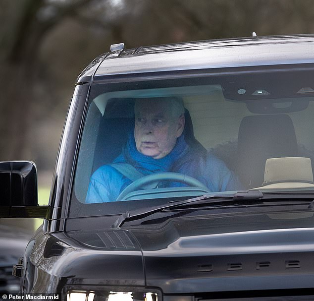 Andrew is spotted alone with his thoughts as he drives near Windsor Castle – after daughters Eugenie and Beatrice attended Royal Christmas at Sandringham