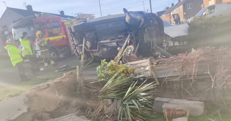 Kingswood crash: ‘Life-threatening’ injuries as car overturns outside homes