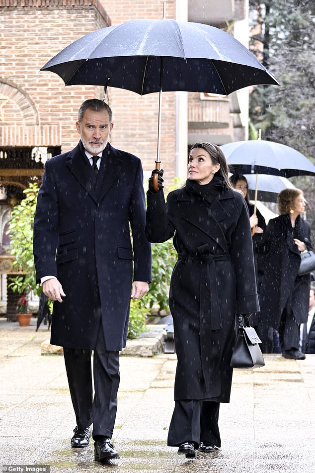 Queen Letizia of Spain and husband King Felipe VI attend prayer service for his aunt Princess Irene of Greece and Denmark who has died aged 83
