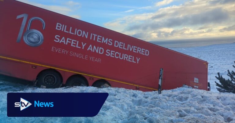 Royal Mail lorry crashes off A9 closing road amid heavy snow and ice