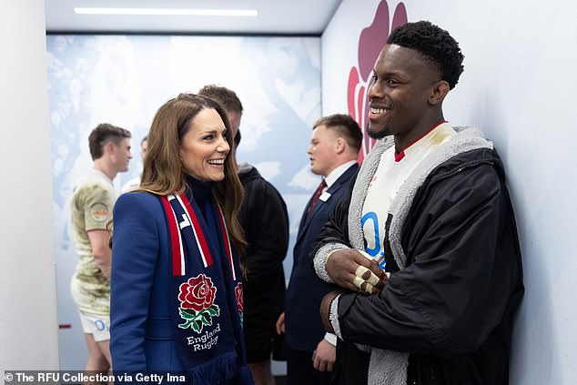 Kate keeps on smiling as she greets England rugby players following defeat to Ireland – after she and Anne braved the Six Nations crowds amid Royal week from hell